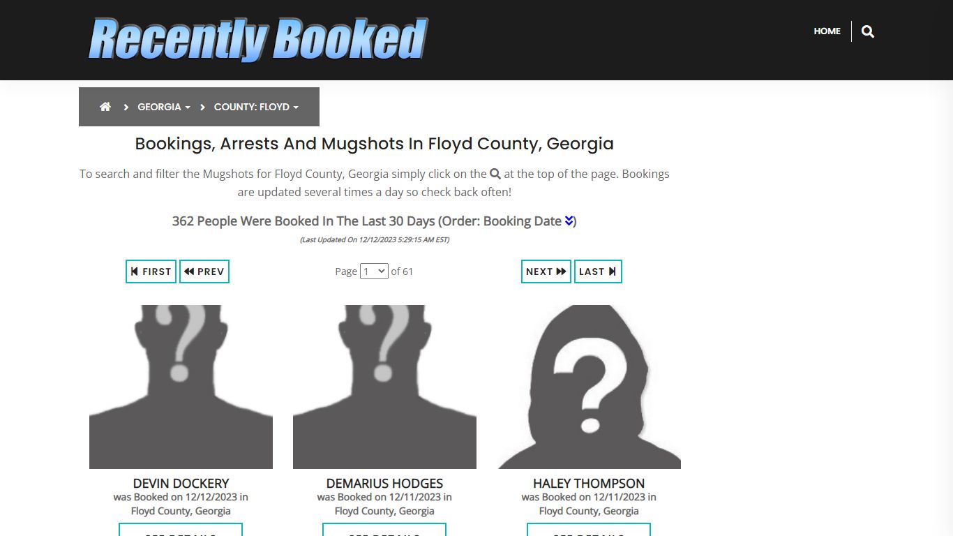 Recent bookings, Arrests, Mugshots in Floyd County, Georgia